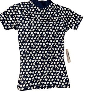 J Crew Rash Guard Shortsleeve Back Zip Navy Floral Extra Small A0415 XS swim top